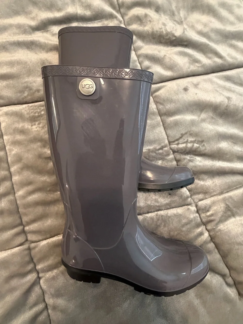 UGG Women's Glossy Gray Tall Rain Boots